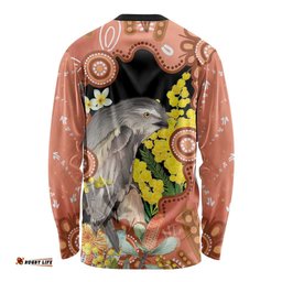 Australia Tawny Frogmouth Long Sleeve Shirt Golden Wattle Banksia Aboriginal Art LT14