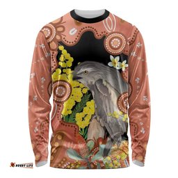 Australia Tawny Frogmouth Long Sleeve Shirt Golden Wattle Banksia Aboriginal Art LT14