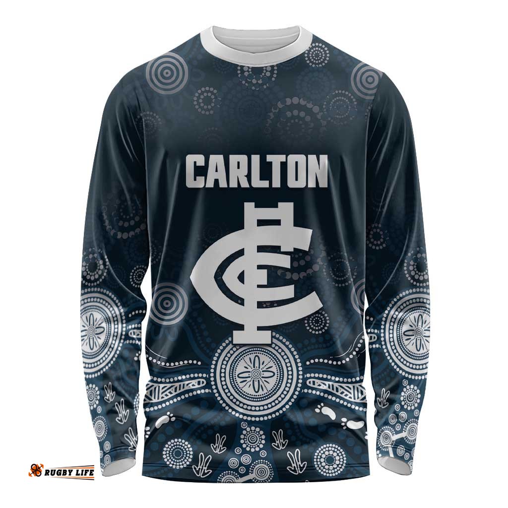 Custom Carlton Football Long Sleeve Shirt Go Blues Aboriginal Art LT14