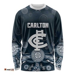 Custom Carlton Football Long Sleeve Shirt Go Blues Aboriginal Art LT14