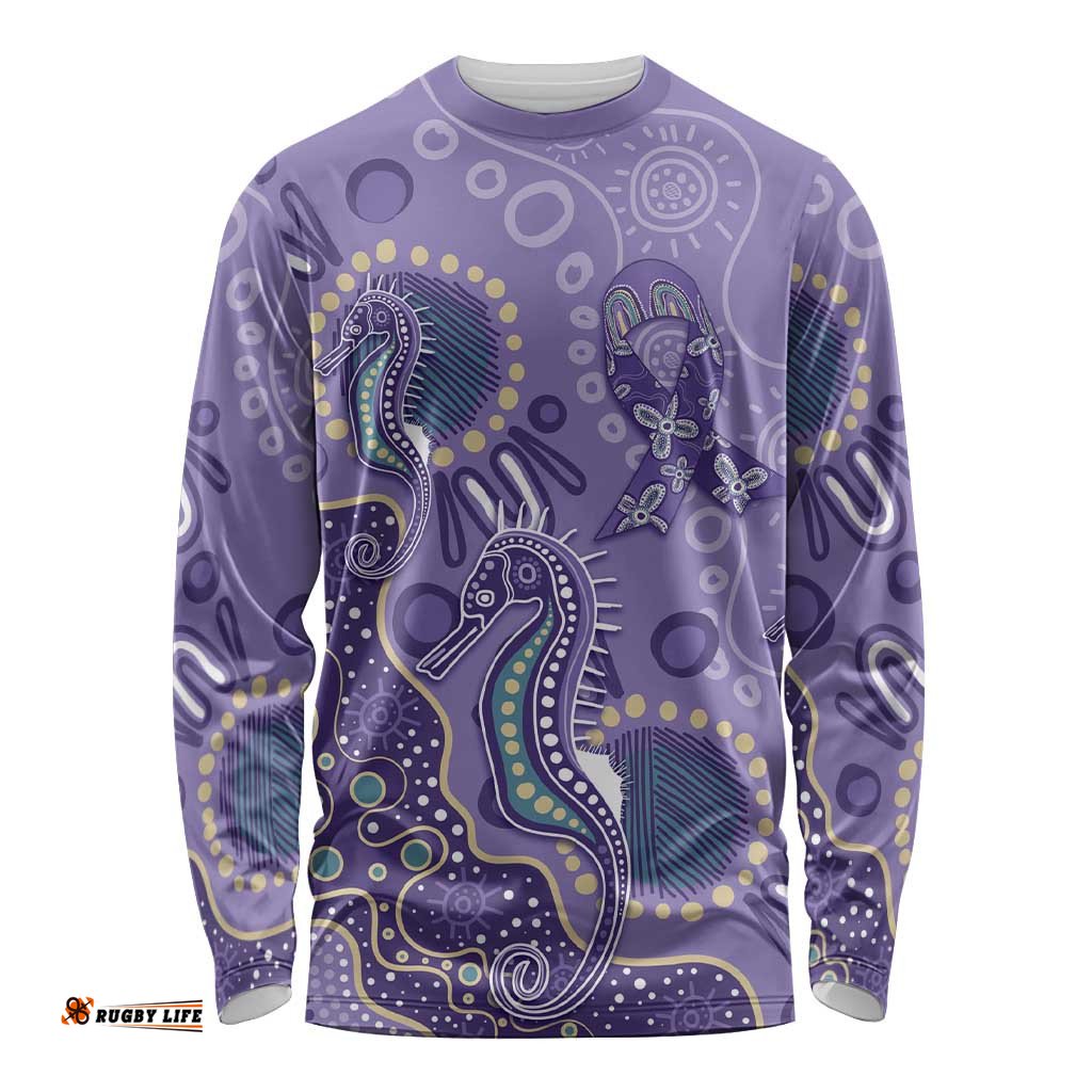 Australia Epilepsy Awareness Long Sleeve Shirt Aboriginal Purple Ribbon with Seahorse LT7