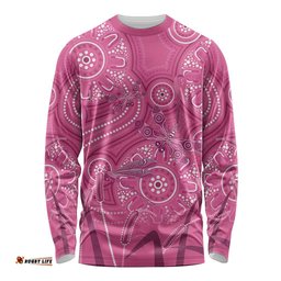 Australia Indigenous Pink Month Long Sleeve Shirt Breast Cancer Aboriginal Dragonflies Ribbon LT14