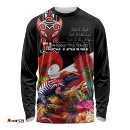 Aotearoa Toitu Te Tiriti Long Sleeve Shirt Waitangi-Honour The Treaty NZ Tuatara and Plants LT03