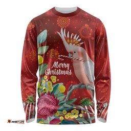 Australia Pink Cockatoo Christmas Long Sleeve Shirt Aussie Native Flowers Merry Xmas - Red LT14