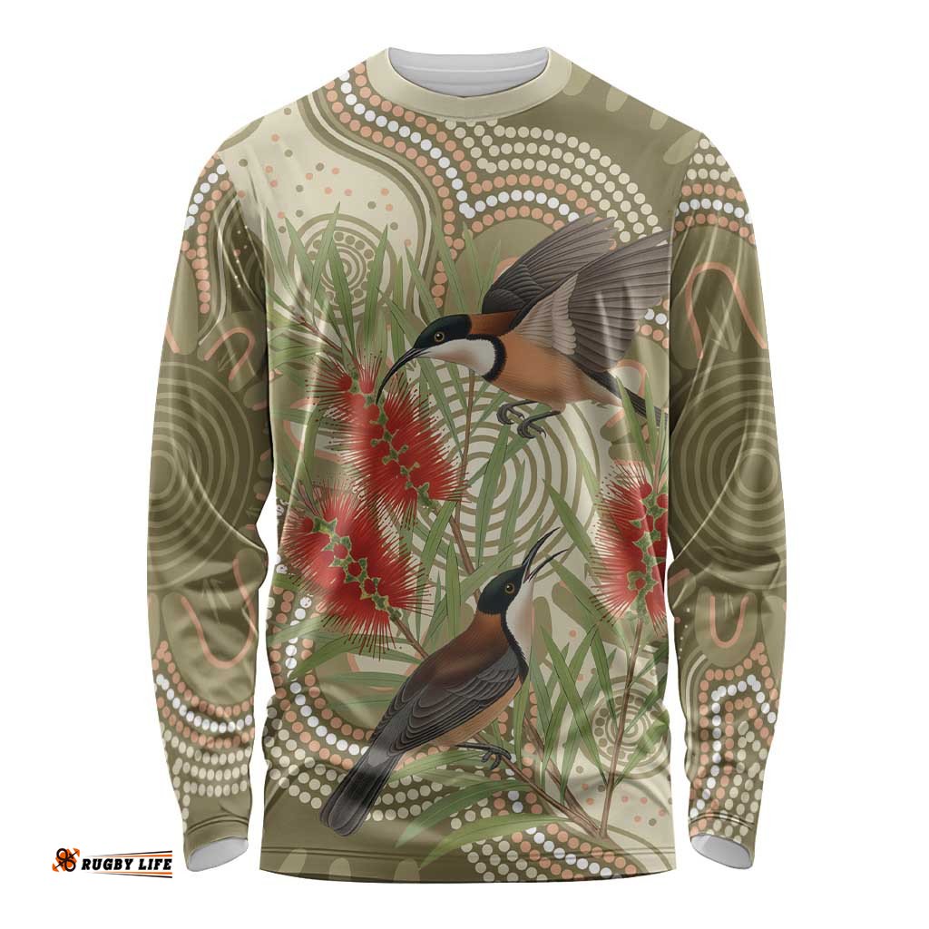 Australia Eastern Spinebill Long Sleeve Shirt Aussie Honeyeater Bottlebrush Indigenous Art LT14