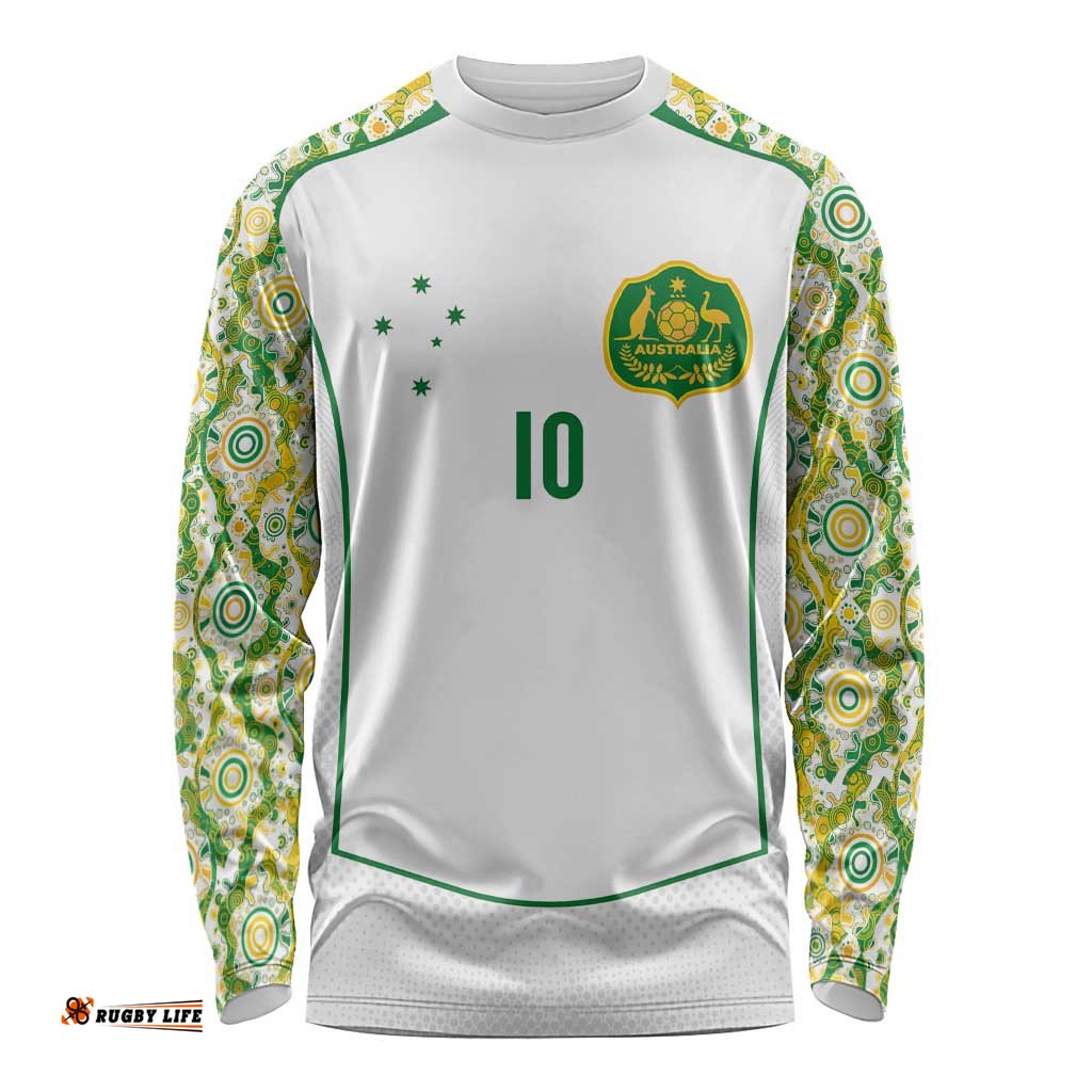 Custom Australia Football Long Sleeve Shirt Aboriginal Pattern Sporty Style-White Color LT03