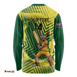 Custom Australia Cricket Long Sleeve Shirt Aussie Baggy Greens - Kangaroo Mascot Style LT14