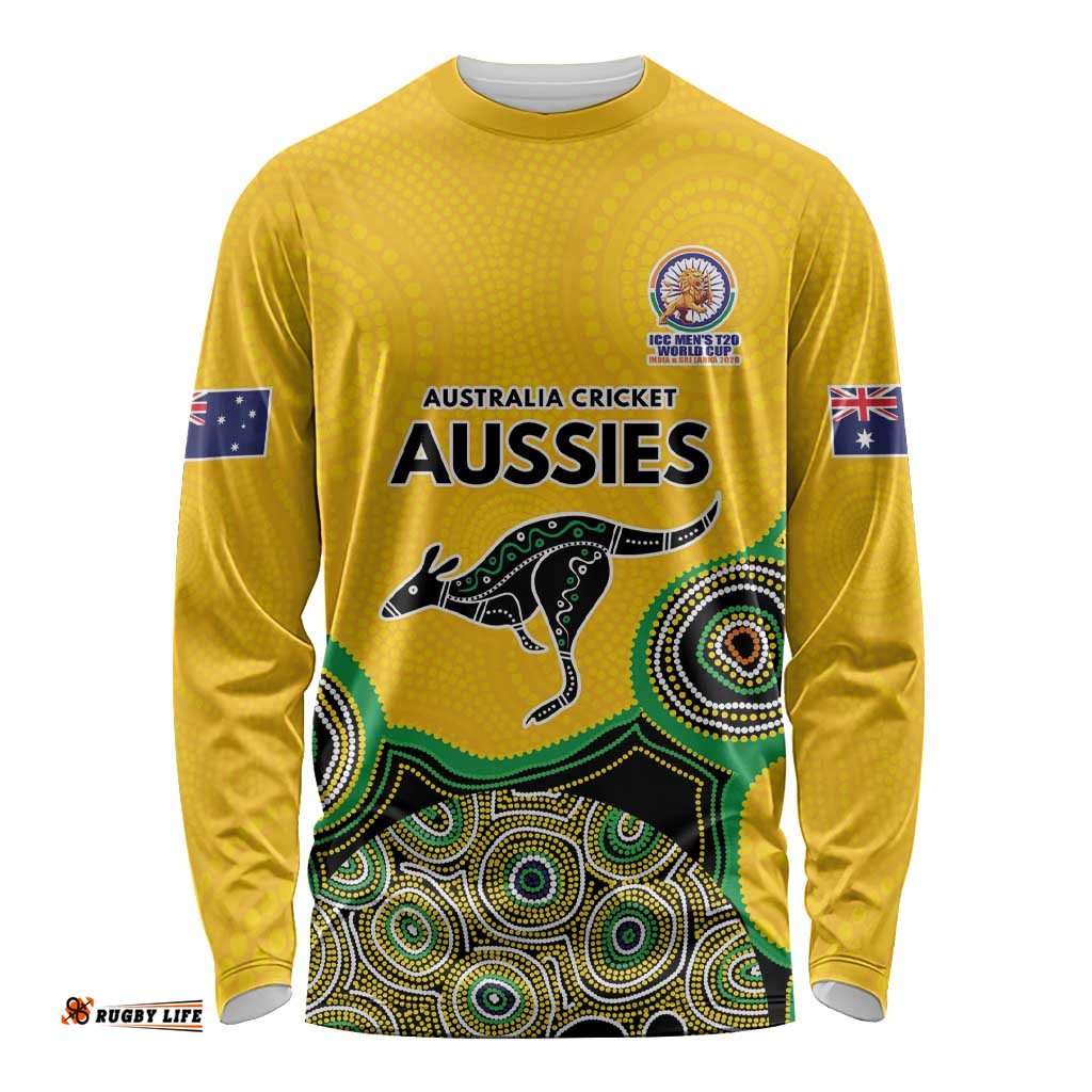 Custom Australia Cricket Spirit 2026 Long Sleeve Shirt World T20 Edition - Gold Aboriginal LT9