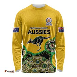 Custom Australia Cricket Spirit 2026 Long Sleeve Shirt World T20 Edition - Gold Aboriginal LT9