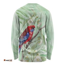 Australia Crimson Rosella Long Sleeve Shirt Platycercus Elegans Eucalyptus Alba Watercolor LT14