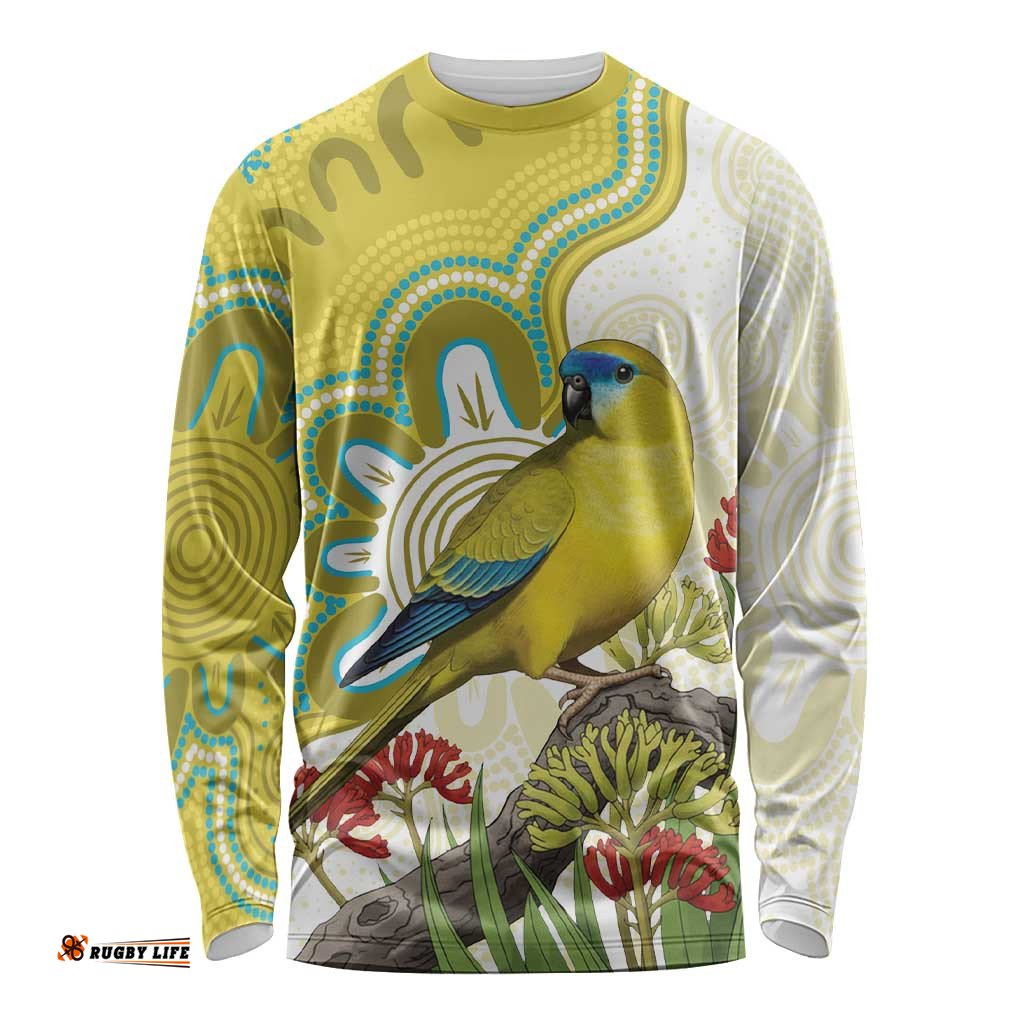 Australia Rock Parrot Long Sleeve Shirt Kangaroo Paws Indigenous Art LT14