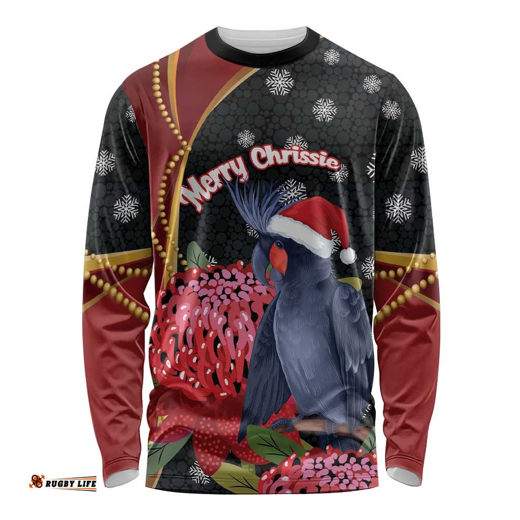 Australia Palm Cockatoo Christmas Long Sleeve Shirt Probosciger Aterrimus Waratah Merry Chrissie LT14