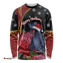Australia Palm Cockatoo Christmas Long Sleeve Shirt Probosciger Aterrimus Waratah Merry Chrissie LT14