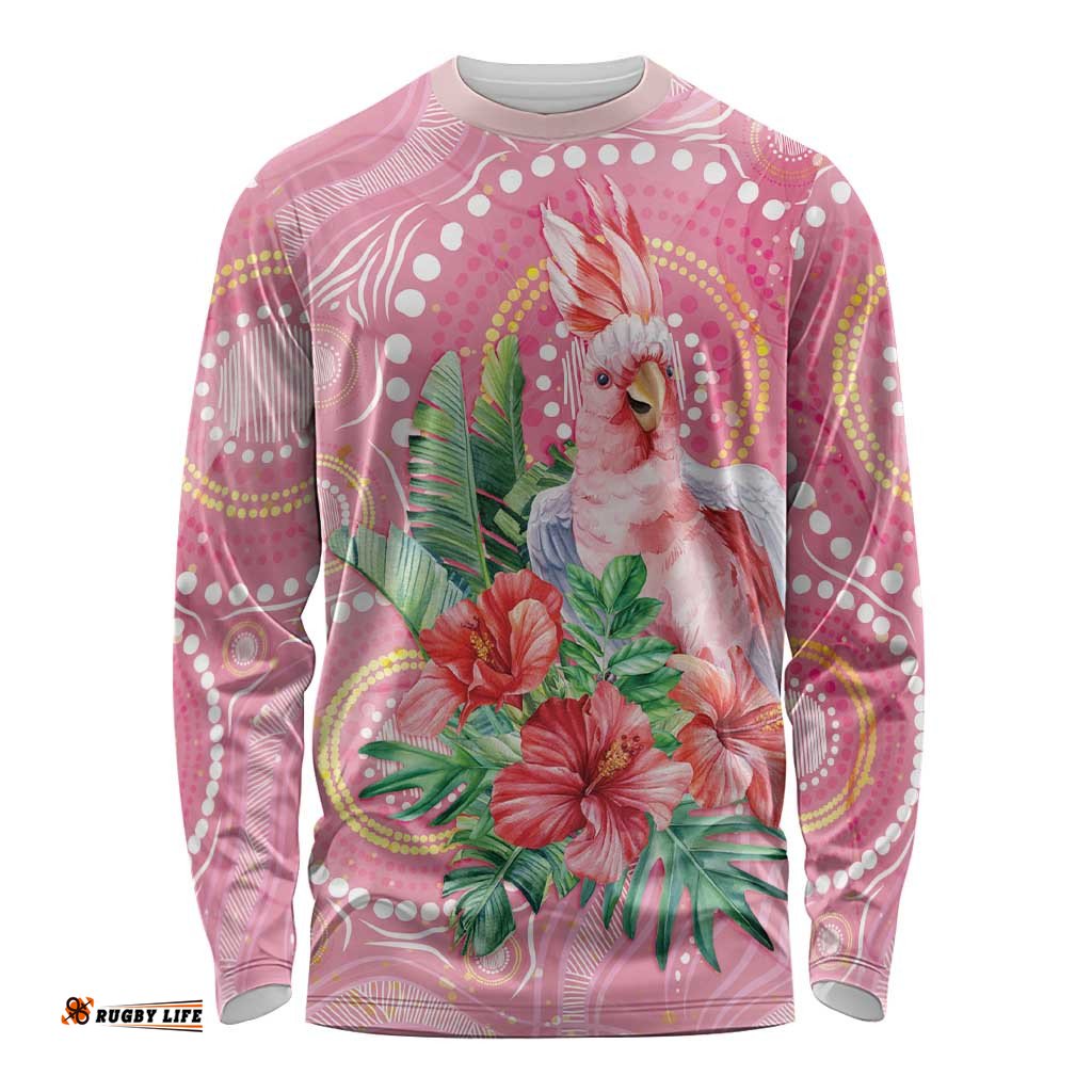 Breast Cancer Pink Cockatoo Long Sleeve Shirt Australia Indigenous Watercolor Glaze LT7