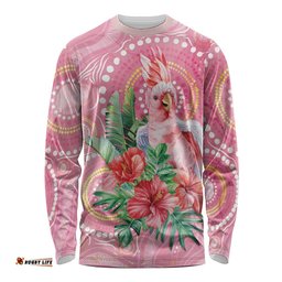 Breast Cancer Pink Cockatoo Long Sleeve Shirt Australia Indigenous Watercolor Glaze LT7
