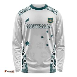 Custom Australia Rugby 2026 Long Sleeve Shirt Go Wallabies Aboriginal Pattern White Version LT05