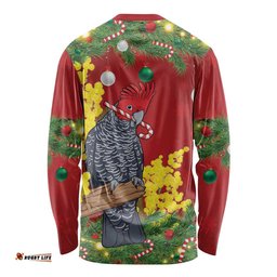 Australia Gang-gang Cockatoo Christmas Long Sleeve Shirt Callocephalon Fimbriatum Golden Wattle Red LT14