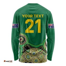 Custom Australia Cricket Spirit 2026 Long Sleeve Shirt World T20 Edition - Green Aboriginal LT9