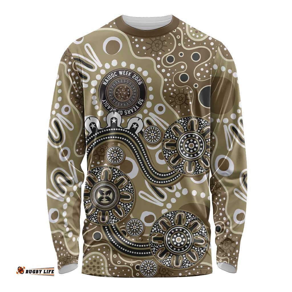 Personalised NAIDOC Week 50 Years Deadly Always Long Sleeve Shirt Brown Aboriginal Artwork Dot Painting LT9
