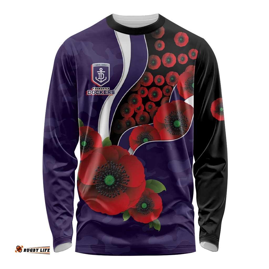 Fremantle Dockers ANZAC Personalised Long Sleeve Shirt Lest We Forget Poppy Camo LT9