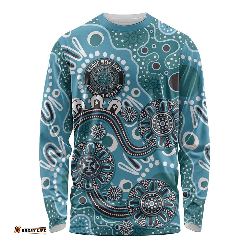 Personalised NAIDOC Week 50 Years Deadly Always Long Sleeve Shirt Teal Aboriginal Artwork Dot Painting LT9
