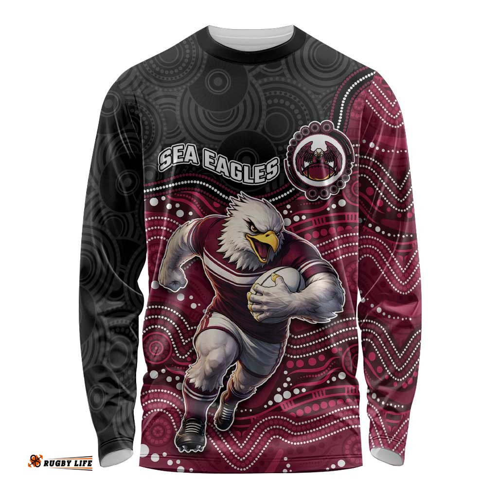 Custom Sea Eagles Long Sleeve Shirt Bird Mascot With Aboriginal Indigenous DT05