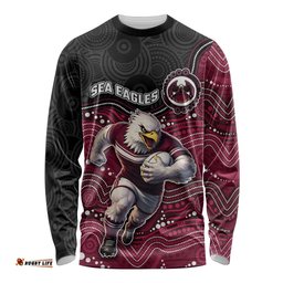 Custom Sea Eagles Long Sleeve Shirt Bird Mascot With Aboriginal Indigenous DT05