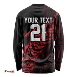 New Zealand Lawn Bowls Custom Long Sleeve Shirt Red Maori Warrior Tribal Silver Fern LT9