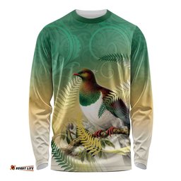 New Zealand Pigeon Kereru Long Sleeve Shirt Maori Fern Art Green Gradient LT05