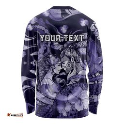 Personalised Maori Romantic Valentine Long Sleeve Shirt The Hongi Kiss Purple Galaxy DT05