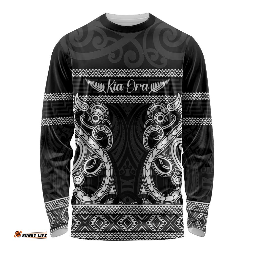 Kia Ora New Zealand Long Sleeve Shirt Maori Language Week Pango Taniko Motif LT14