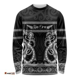 Kia Ora New Zealand Long Sleeve Shirt Maori Language Week Pango Taniko Motif LT14