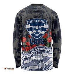 Geelong Cats ANZAC Day Long Sleeve Shirt Indigenous Dot Art with Poppy Flower Tribute TS04