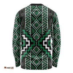 Jade Tukutuku Pattern Aotearoa Long Sleeve Shirt Niho Taniwha and Puhoro Motifs LT7