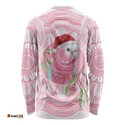 Funny Pink Galah Australia Christmas Long Sleeve Shirt Eucalyptus Blossoms Aboriginal Art LT14