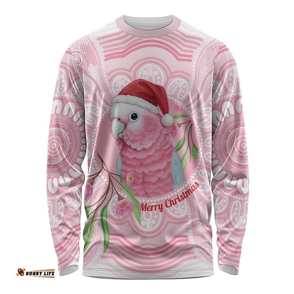 Funny Pink Galah Australia Christmas Long Sleeve Shirt Eucalyptus Blossoms Aboriginal Art LT14