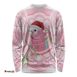 Funny Pink Galah Australia Christmas Long Sleeve Shirt Eucalyptus Blossoms Aboriginal Art LT14