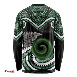Koru Pounamu Aotearoa Long Sleeve Shirt Maori Paua Shell Mix Silver Fern LT14