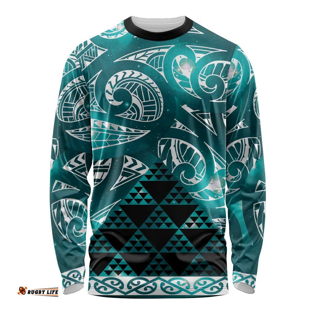 Matariki New Zealand Long Sleeve Shirt NZ Niho Taniwha Maori New Year Cyan Galaxy LT14