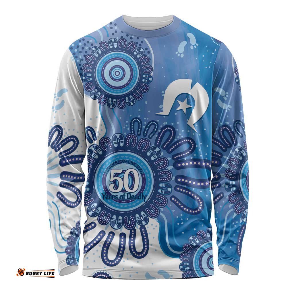 NAIDOC Week 2026 Long Sleeve Shirt 50 Years Deadly Dhari Blue Aboriginal Art LT14
