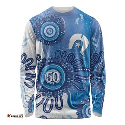 NAIDOC Week 2026 Long Sleeve Shirt 50 Years Deadly Dhari Blue Aboriginal Art LT14