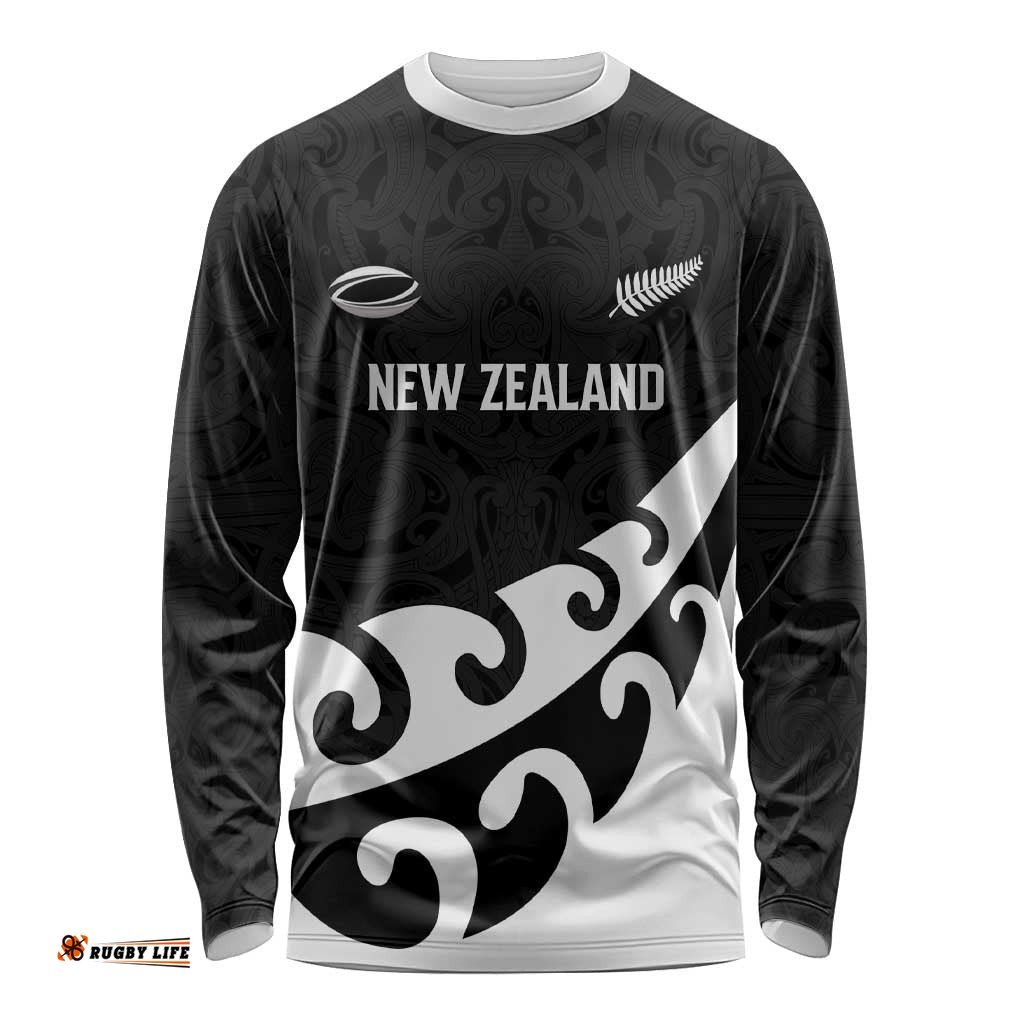 Custom NZ Rugby Long Sleeve Shirt Koru and Silver Fern Sporty Style LT03