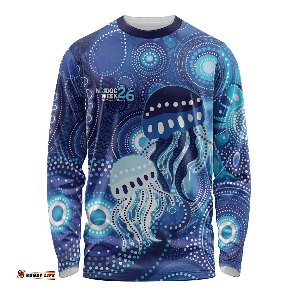 NAIDOC Deadly 50 Years Long Sleeve Shirt Jellyfish Aboriginal Culture Inspired Blue LT9