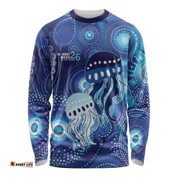 NAIDOC Deadly 50 Years Long Sleeve Shirt Jellyfish Aboriginal Culture Inspired Blue LT9