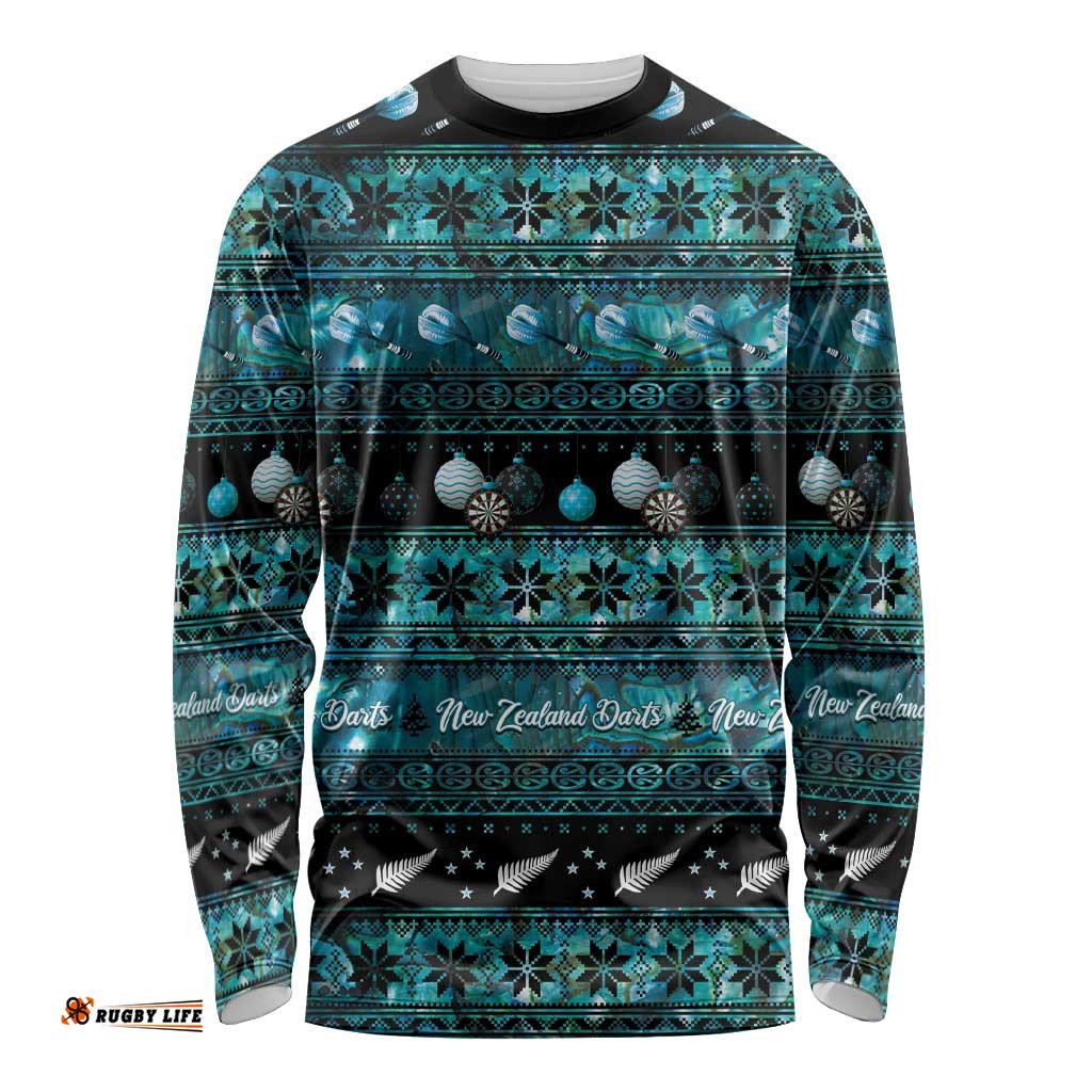 New Zealand Darts Christmas Long Sleeve Shirt Merry Xmas Aotearoa Maori Paua Shell LT14