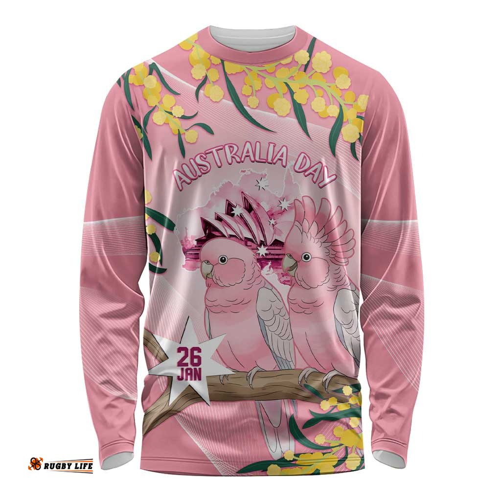 Personalised Galah Australia Day Long Sleeve Shirt 26th January Golden Wattle Pink Color LT14