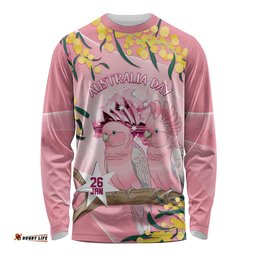 Personalised Galah Australia Day Long Sleeve Shirt 26th January Golden Wattle Pink Color LT14