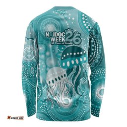 NAIDOC Deadly 50 Years Long Sleeve Shirt Jellyfish Aboriginal Culture Inspired Turquoise LT9