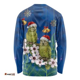 New Zealand Kakapo Christmas Long Sleeve Shirt Owl Parrot Santa Sliver Fern Manuka - Blue LT14