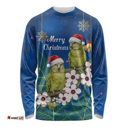 New Zealand Kakapo Christmas Long Sleeve Shirt Owl Parrot Santa Sliver Fern Manuka - Blue LT14